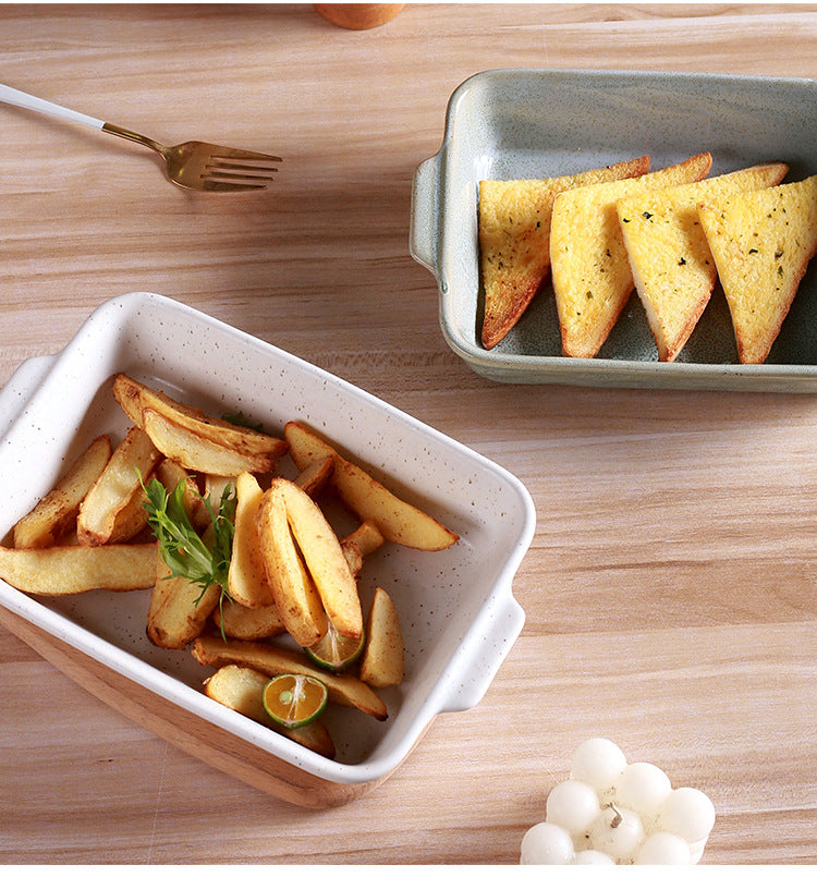 Cross-Border Scandinavian Style Kiln-Turned Baking Pan Amazon Square Steak Plate High-Value Tableware Available for Restaurants and Restaurants