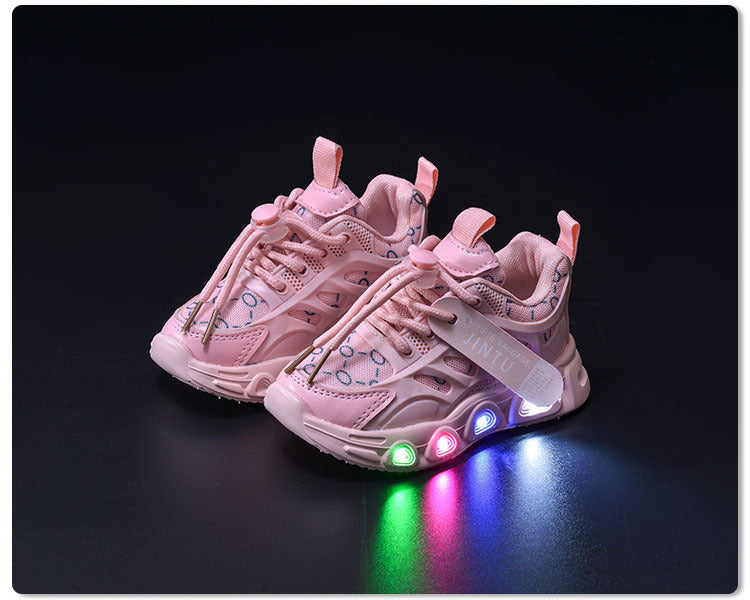 Spring and Summer New Children's Luminous Cloth Noodles for Boys sneaker 1-6 Years Old LED Light Shoes Casual Girls Schoolwalking Lights Shoes