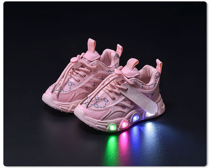 Spring and Summer New Children's Luminous Cloth Noodles for Boys sneaker 1-6 Years Old LED Light Shoes Casual Girls Schoolwalking Lights Shoes