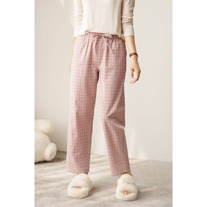 Couple Style Washed Home Pants for Men and Women, Pure Cotton Plaid Pajama Pants, Living Pants, Spring and Autumn Style, Japanese Warehouse Available for Wholesale