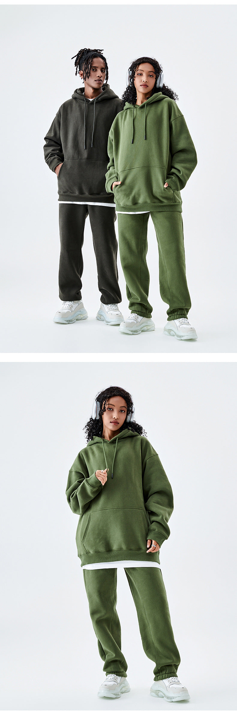 Tilani Men's Clothing European and American Trendy Brand High Quality 350g Fleece-Lined Thick Men's and Women's Hooded Sweatshirt and Sweatpants Pure Color Suit