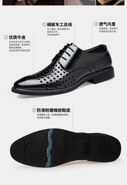 Ba Totem Summer Men's Shoes Genuine Leather Hollow Breathable Leather Shoes Men's Shoes Men's Korean Fashionable Business Dress Shoes Men's