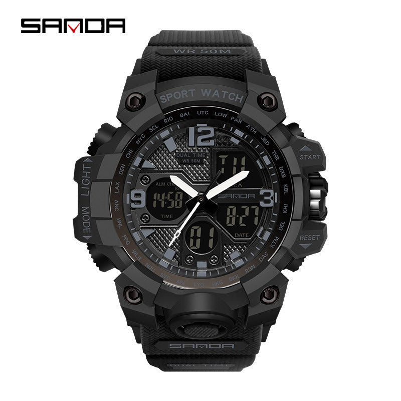 Sanda Hot-Selling Watch Korean Version Student Party Multi-Functional Waterproof Alarm Clock Electronic Watch Cool Dual Display Luminous Sports Watch by PDG ibma