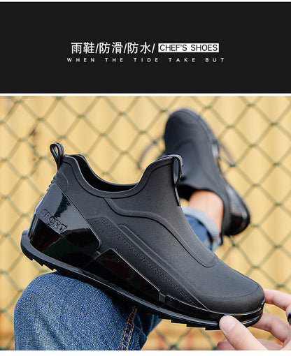 Cross-border Explosions Fashion Rain Boots Men's Non-slip Rubber Shoes Thick Sole Wear-resistant Outer Wear Rain Boots Non-slip Kitchen Water Shoes Men