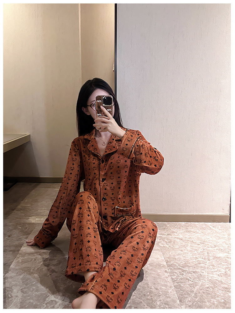 2026 New Style Island Velvet Pajamas for Women, Autumn and Winter High-End Luxury Set, Internet Celebrity Long-Sleeve Thickened Warm Loungewear
