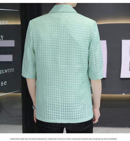 Summer half sleeve thin suit Korean style men's half sleeve fashionable fashionable jacket slim fit trendy summer small suit