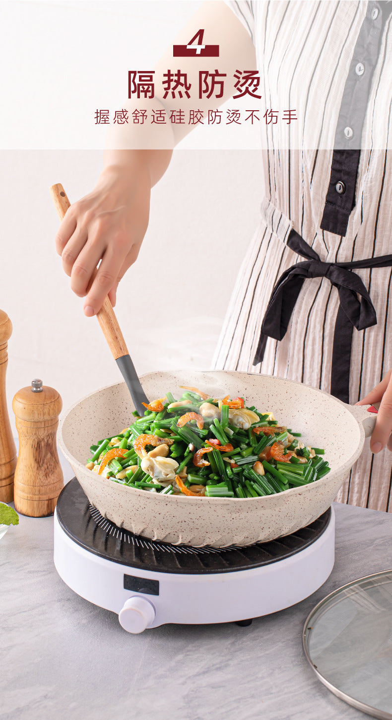 Wholesale Wooden Handle Silicone Kitchenware 12 Pieces suit Household Non-Stick Cooking High Temperature Resistant Cooking Silicone Spoon suit