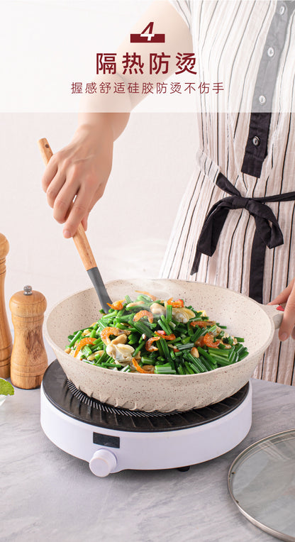 Wholesale Wooden Handle Silicone Kitchenware 12 Pieces suit Household Non-Stick Cooking High Temperature Resistant Cooking Silicone Spoon suit