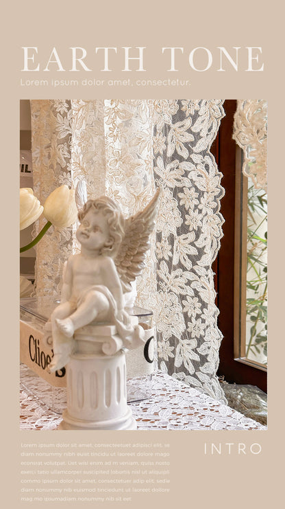 French-Style Retro Palace Lace Embroidery Cream Sheer Curtain for Bay Window, Light-Transmitting, No-Drill Partition Half Curtain Door Curtain