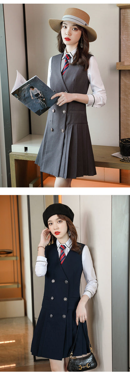 【Fashionable Pleated Skirt】Blue Dress for Women Autumn 2026 New Style Unique Design Korean Version Suspender Dress