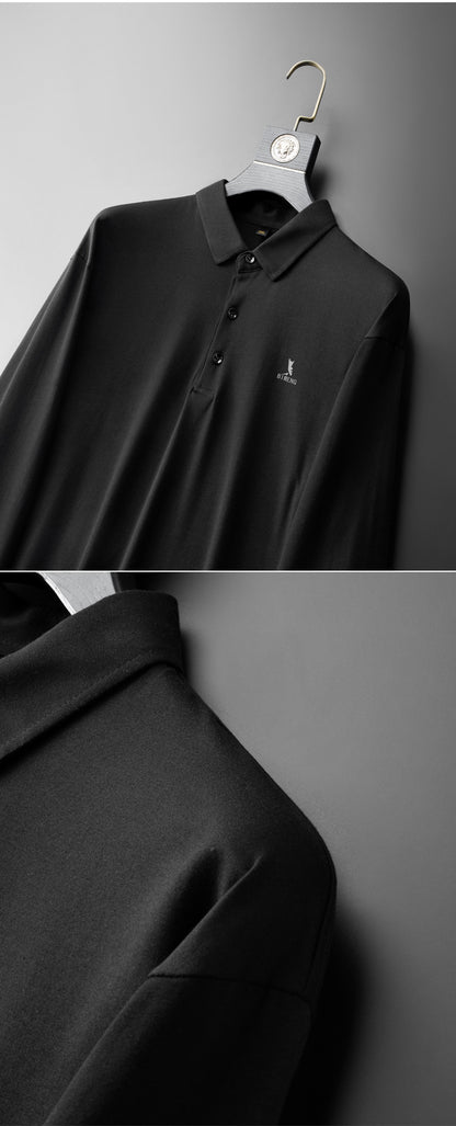 Fat guy lapel long-sleeved T-shirt men's plus size polo shirt fat youth autumn T-shirt bottoming shirt