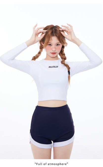 One-Piece Drop-Shipping Japanese and Korean Style Long-Sleeve Swimwear for Women, Two-Piece Conservative Sun-Protective Sports Swimsuit, Fresh Style for Students, Wholesale Swimwear