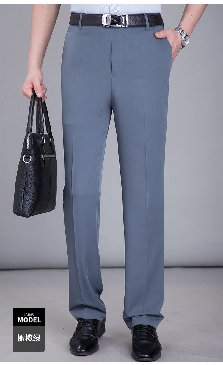 2025 New Summer Thin Mulberry Silk Middle-Aged Business Casual Straight Loose Wrinkle-Free Men's Pants