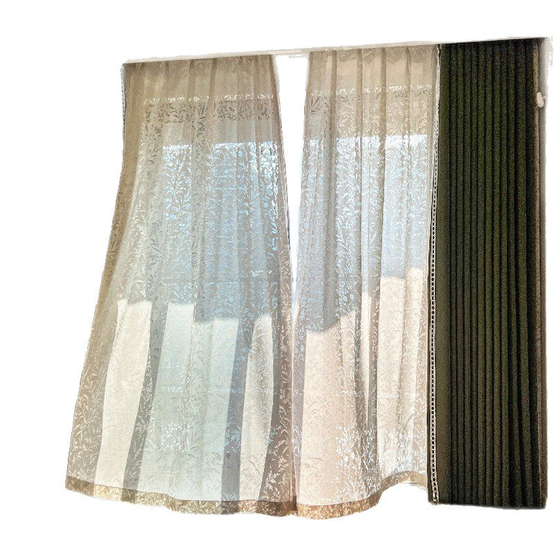 Ankra Brown Shading Bedroom Curtain New Full Shading Living Room High-Level Light Luxury Chenille Cream Curtain
