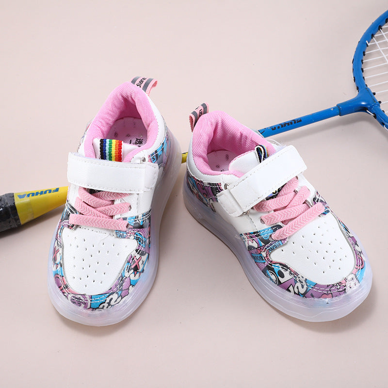 2022 New Spring and Autumn Breathable Fashion Sneakers Children's Luminous Shoes Princess Wings Led Light Children's Shoes