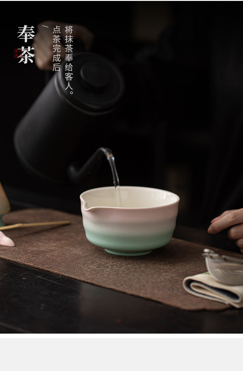 Japanese-Style Matcha Set with Gradient Ceramic Whisk, Tea Bowl, Whisk Holder, and Tea Brush