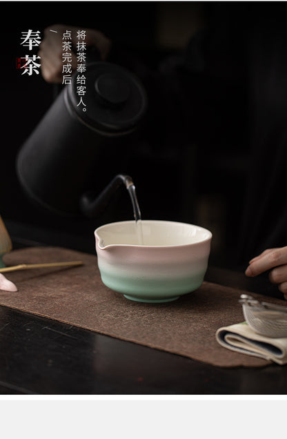 Japanese-Style Matcha Set with Gradient Ceramic Whisk, Tea Bowl, Whisk Holder, and Tea Brush