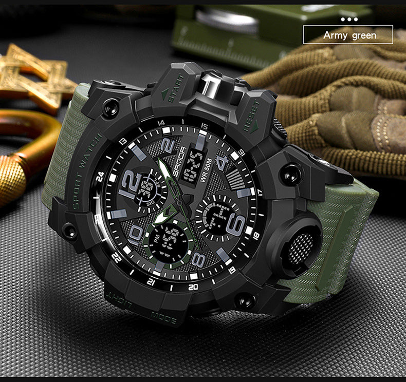 Sanda Hot-Selling Watch Korean Version Student Party Multi-Functional Waterproof Alarm Clock Electronic Watch Cool Dual Display Luminous Sports Watch by PDG ibma