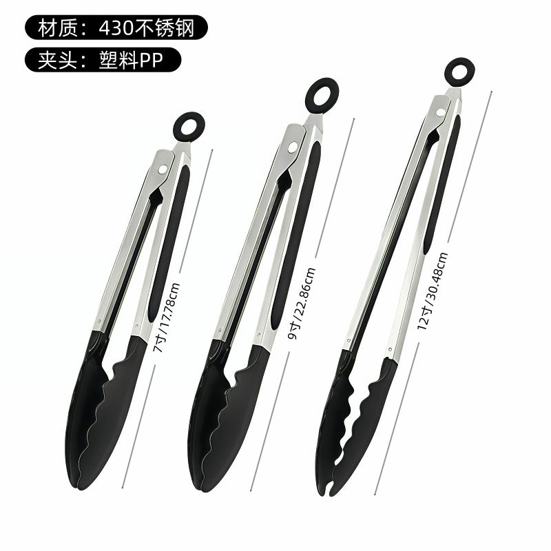 Silicone Clips for Kitchen Non-Stick Pans, Anti-Scalding and High Temperature Resistance, Household Barbecue and Steak Special Set, Stainless Steel Food Clips