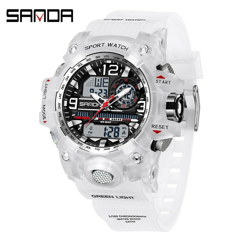 Sanda Hot-Selling Watch Korean Version Student Party Multi-Functional Waterproof Alarm Clock Electronic Watch Cool Dual Display Luminous Sports Watch by PDG ibma