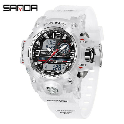 Sanda Hot-Selling Watch Korean Version Student Party Multi-Functional Waterproof Alarm Clock Electronic Watch Cool Dual Display Luminous Sports Watch by PDG ibma