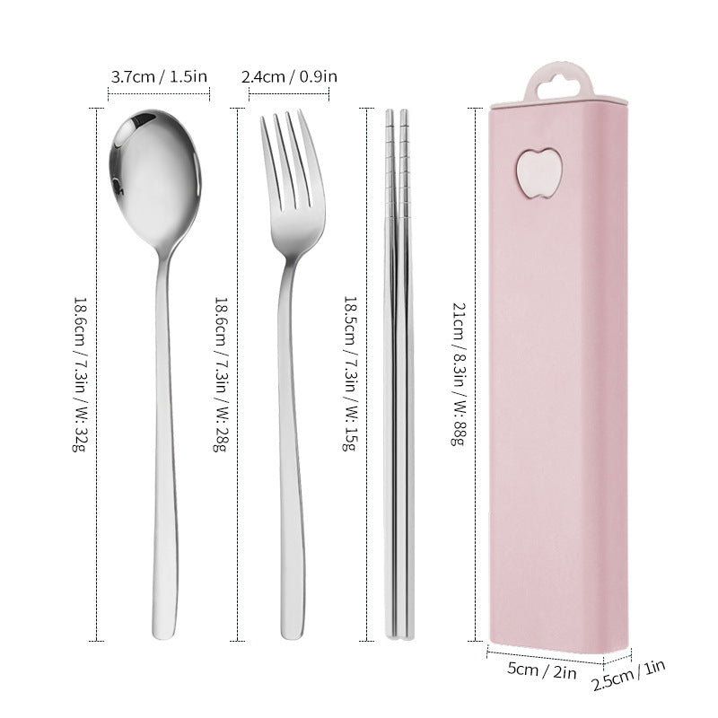 304 Stainless Steel Convenient Tableware Fork, Spoon and Chopsticks Three-Piece Set Outdoor Travel Student Storage Box Tableware Set