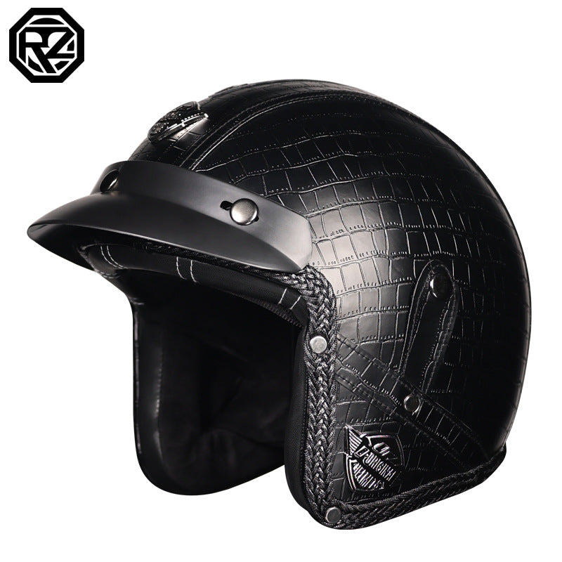 3C Certification Retro Prince Cruise Motorcycle 3/4 Helmet Half Helmet Scoop Helmet Leather Helmet Safety Four Seasons