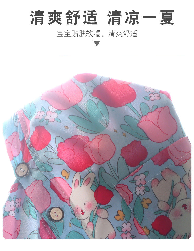 Children's Home Clothes Cotton Silk Suit Summer Boys and Girls Pajamas Artificial Cotton Two-Piece Set Cotton Silk Air-Conditioned Clothes Kidsren's Clothing