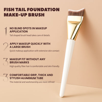 Fish Tail Foundation Brush, Thin and Non-Eating Powder, Flat Head, Beveled Crescent Moon Mask Brush, Traceless Concealer Liquid Foundation Makeup Brush