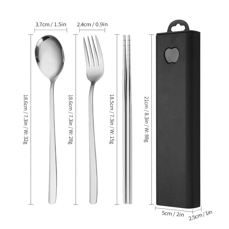 304 Stainless Steel Convenient Tableware Fork, Spoon and Chopsticks Three-Piece Set Outdoor Travel Student Storage Box Tableware Set