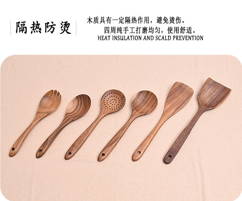 Paint-free Wax-free Wooden Cooking Spoon Shovel suit Kitchenware Long Handle Non-stick Pan Stir-frying Shovel Wooden Acacia Soup Spoon