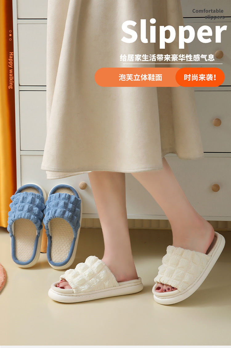 Japanese Linen Slippers for Women Spring & Fall Home Indoor Puff Cotton and Linen Silent Non-Slip Thick-Soled Bathroom Slippers for Men Wholesale