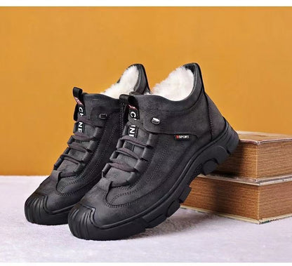 Cold-resistant warm cotton-padded shoes men's warm winter thickened fluff outdoor leather high-top one-piece Northeast snow boots non-slip