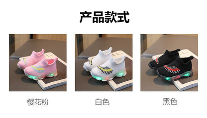 Spring LED lights men's and women's children's shoes factory direct breathable fly woven socks shoes luminous sports shoes spot