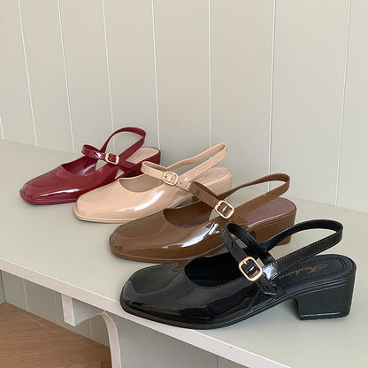Cross-border Square Thick Heeled Baotou Sandals Women's 2025 Foreign Trade New Summer Fashion Women's Shoes Mary Jane Shallow Mouth Shoes