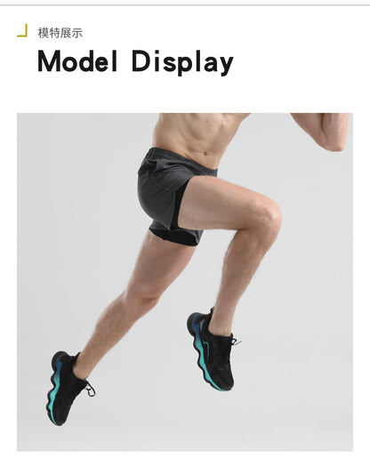 Men's Quick-drying Sports Shorts Fake Two-piece Fitness Triple Pants Marathon Running Pants Invisible Pocket for Mobile Phone