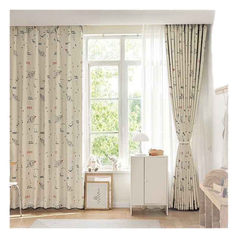 Children's Curtain Digital Printing Black Gold Shading Base Cloth Space Soaring Pattern Bedroom Living Room Shading Curtain Supply