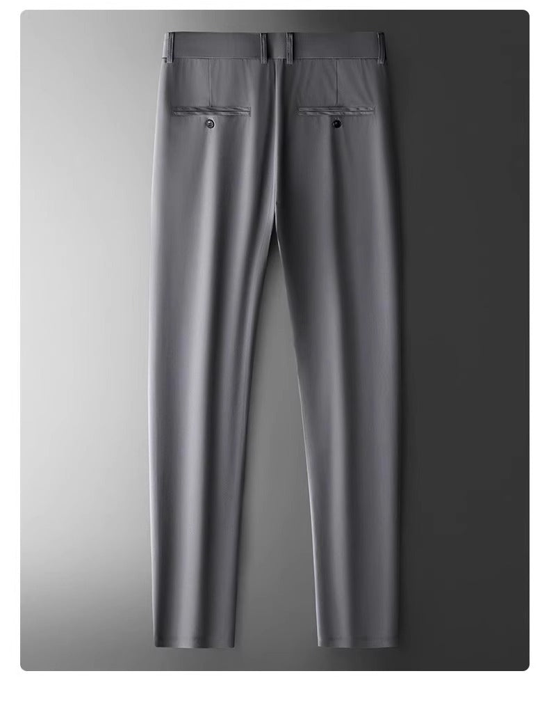 Wholesale men's ice silk trousers new casual pants men's slim-fit high stretch pants men's non-ironing black business men