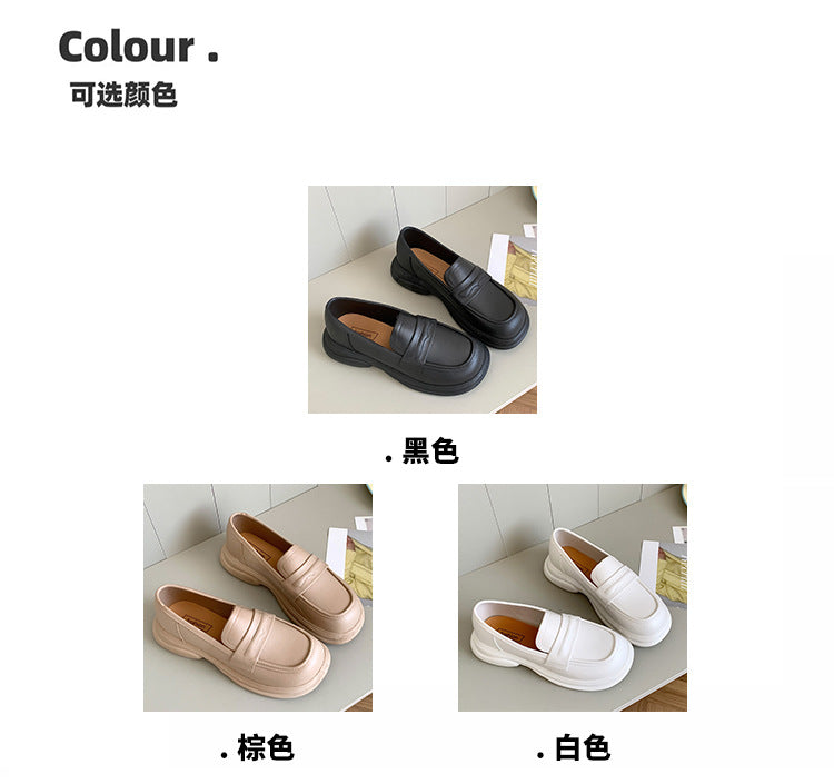 Thick-Soled Loafers British Style Slip-On White Shoes for Women 2025 New Versatile Toe-Toe Shoes Cross-Border Foreign Trade Women's Shoes