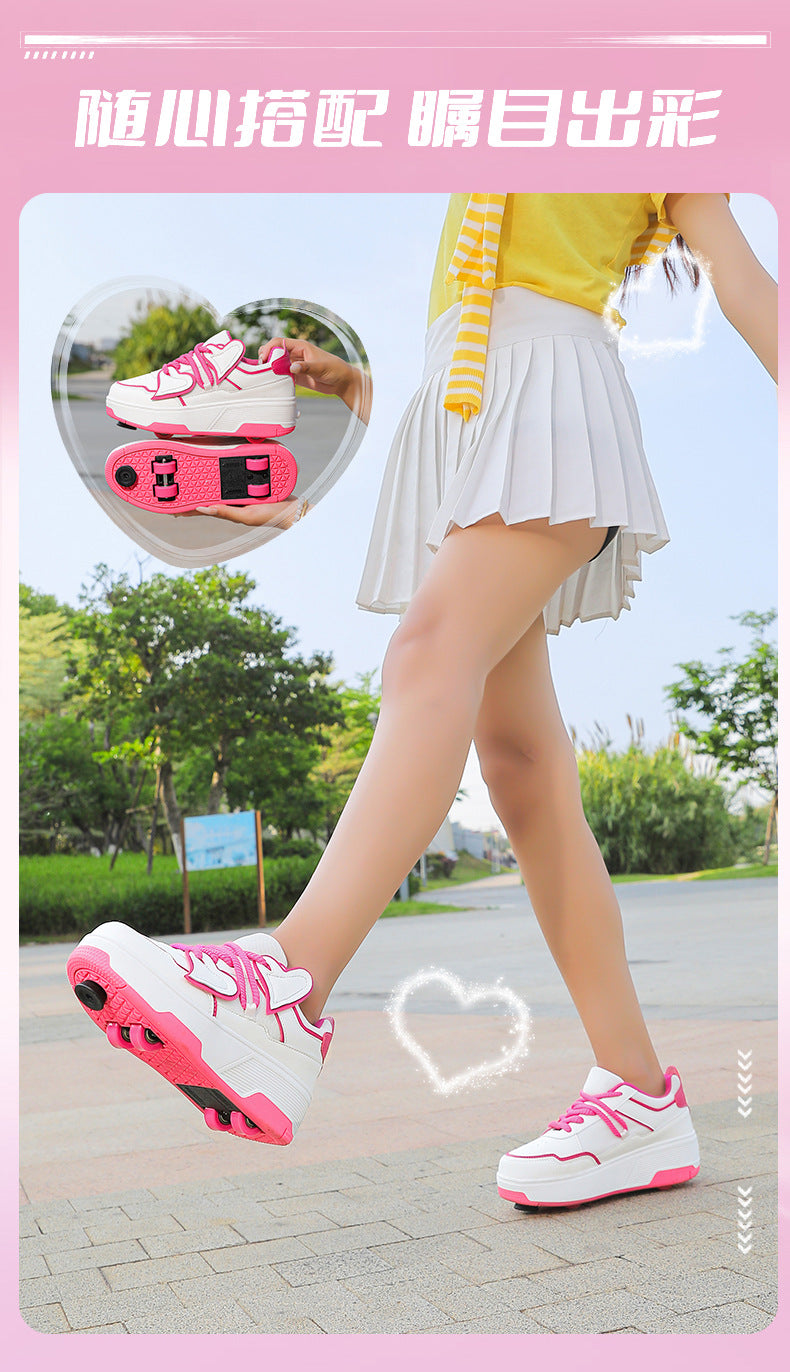 Teenagers Roller Skating Shoes for Girls and Students with Brake Button Pulley Sports Shoes That Can Walk and Glide