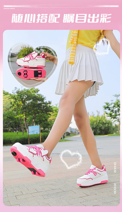 Cross-Border Supply of New Children's Four-Wheel Roller Skates for Girls and Primary School Students with Brakes and Invisible Pulley Sports Shoes
