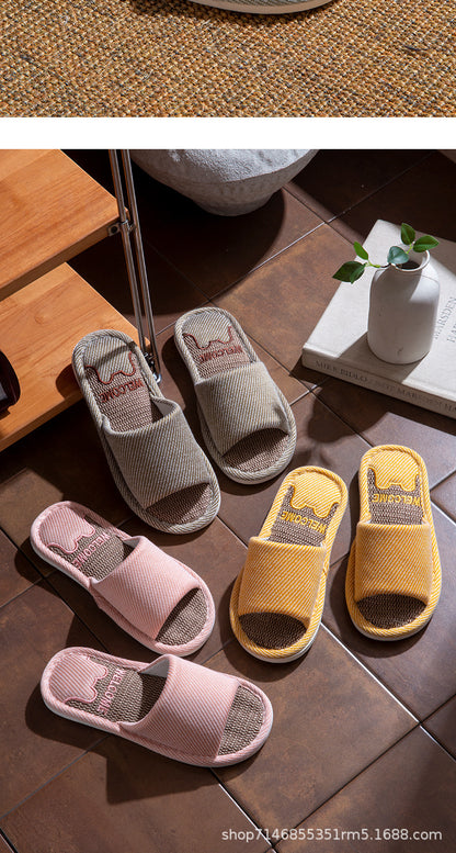 Linen Slippers Men's Breathable Indoor Home Non-slip Soft Bottom Mute Sweat Absorbing Spring and Autumn Four Seasons Foot Bear Floor Slippers