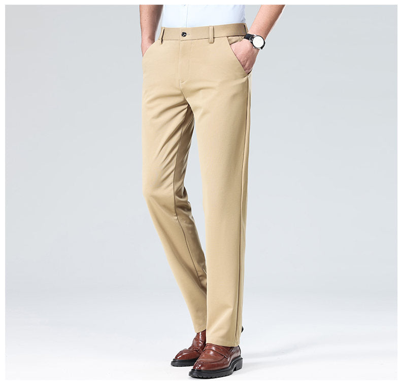 Wholesale casual pants men's four-sided elastic fabric summer ice silk pants trousers trousers high waist breathable iron-free formal trousers