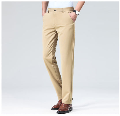 Wholesale casual pants men's four-sided elastic fabric summer ice silk pants trousers trousers high waist breathable iron-free formal trousers