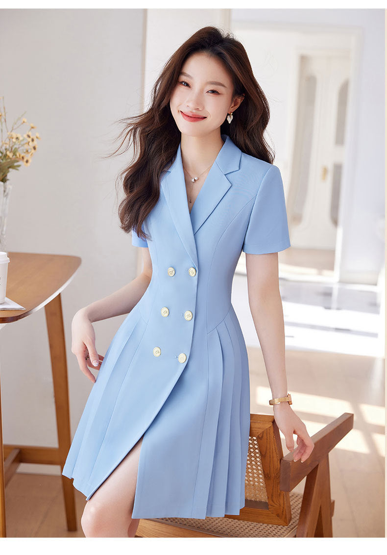 French Hepburn Style Small Black Dress High Sense High Cold Royal Sister Fried Street Small Fragrance Style Pleated Professional Suit dress Summer