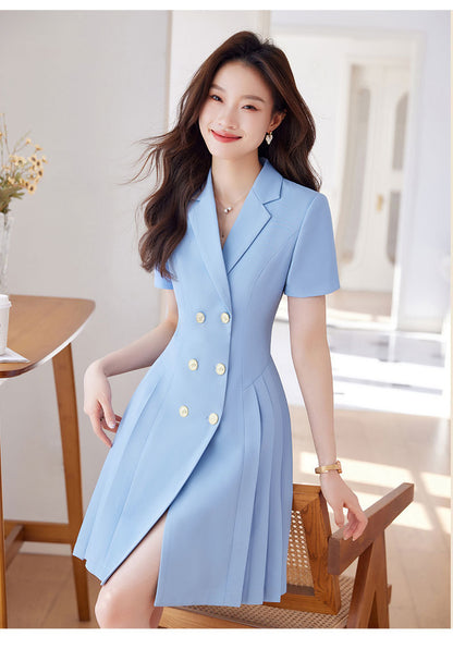 French Hepburn Style Small Black Dress High Sense High Cold Royal Sister Fried Street Small Fragrance Style Pleated Professional Suit dress Summer