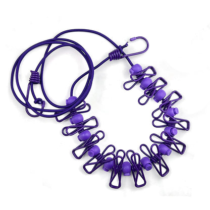 Creative Outdoor Elastic Windproof Clothesline with Positioning Buckle Korean Style Clothesline with Windproof Clip 12 Clips