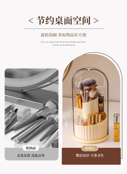 Cosmetic Brush Storage Cylinder Rotating Dustproof Dressing Table Cosmetic Storage Box Lipstick Eyeshadow Storage Rack Desktop Pen Holder