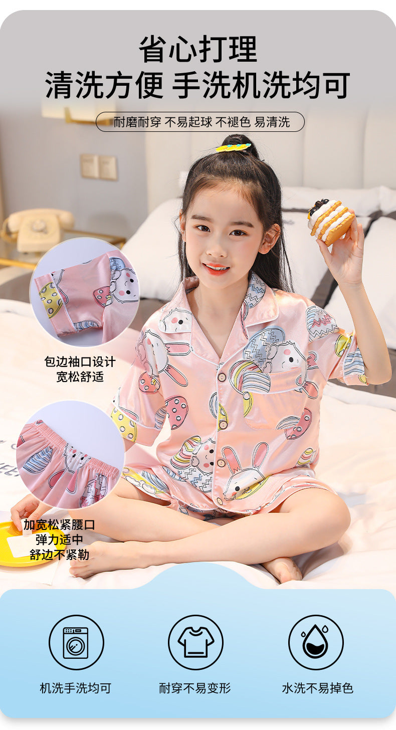 Children's Home Suit Summer Thin Boys and Girls Short-sleeved Cropped Pants Air-conditioning Suit 3-8 Children's Pajamas