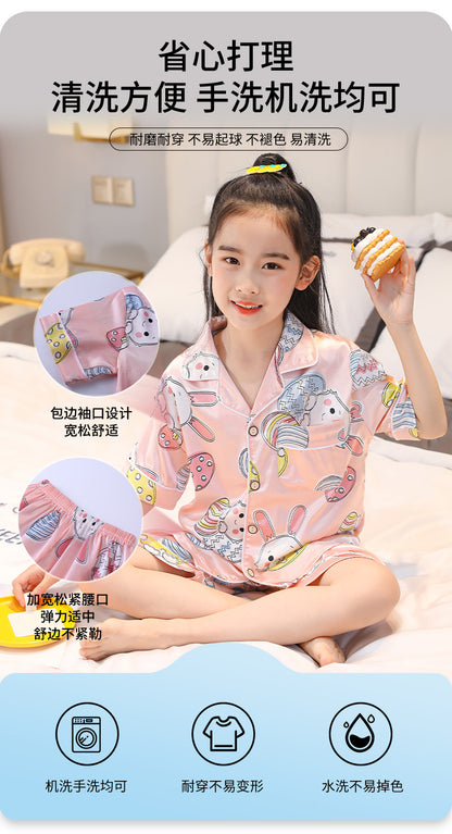 Children's Home Suit Summer Thin Boys and Girls Short-sleeved Cropped Pants Air-conditioning Suit 3-8 Children's Pajamas
